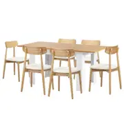 Oikiture 160cm Extendable Dining Table with 6x Dining Chairs PU Leather White