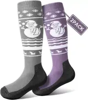Kids Ski Socks (2 pairs) Thermal Thick OTC Snow Socks Small Grey&purple