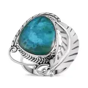 Artisan Crafted Peruvian Opalina Feather Ring in Sterling Silver 10.85 ctw SZ 9