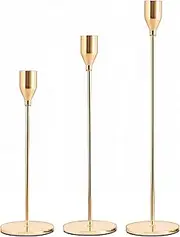 French Gold Candlestick Set of 3, Tall Tapered Candle Holders for 3/4 Inch Thick Pillar Candles, Home Decor Candle Holder Set for Weddings, Dinners, Parties (French Gold)