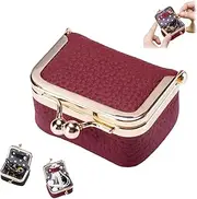 [Generic] Genuine Leather Mini Jewelry Box - Visulong Mini Portable Travel Jewelry Case Organizer with Kiss Lock, Vintage Small Jewelry Box for Rings, Earrings, Necklaces(burgundy)