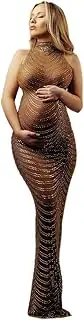 [AIFOTO] Maternity Photography Dresses Pregnant Gown Party Sexy Shiny Goddess Rhinestone Dress Stretchy