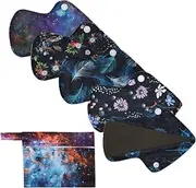 5 Thong Panty Liners 1 Wet Bag Cloth Menstrual Pads Charcoal Sanitary Reusable Washable (Universe Pack)