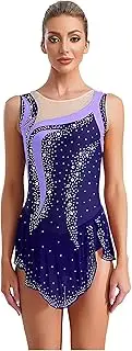 [Manyakai] Women Rhythmic Gymnastics Competition Leotard Sleeveless Rhinestones Figure Skating Dress