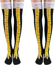 [Funngy] Chicken Leg Socks,2 Pairs Funny 3D Cartoon Chickens Leg Sock Thigh High Novelty Stockings for Women & Men Chicken Socks Perfect for Easter Cosplay and Unique Gifts for Chickens Lovers, Black, One Size
