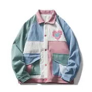 Nevenka Color Block Jacket for Women Men Button Down Casual Corduroy Coats