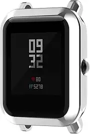 Turnwin intended for Amazfit GTS 2 Mini Case, Full of Cover Electroplating Soft Flexible TPU Silicone Shock-Proof and Scratch-Resistant Protector Cover Case intended for Amazfit GTS 2/ Pop Pro Mini Bands Smartwatch (Silver)