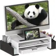 Desk Monitor Stand Riser with Adjustable Organizer Tray, Dual Tone - Black/White