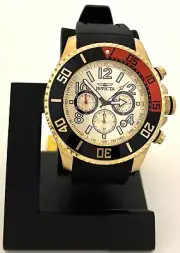 INVICTA MENS PRO DIVER GOLD STAINLESS WATCH WITH BLACK SILICON BAND 15146