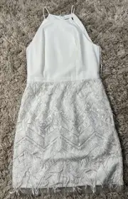 $195 Aidan Mattox Women's White Embroidered Fringe Dress Size 6