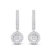 14k White Gold Round Diamond Hoop Circle Dangle Earrings 1/2 Cttw