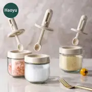 Glass Salt Container Spices Jars with Retractable Spoon and Airtight Cover