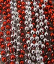 2 Dozen Mardi Gras Beads RED/SILVER Parade School Football Party 24 NECKLACES