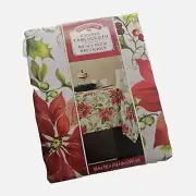 Holiday Time NWT Fabric Tablecloth Christmas Poinsettia Rectangle 60x102 XMAS