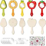 10 Pack Fruit Wooden Mirrors Craft for Kids, DIY Paint Hand Mirror with Rhinestone Stickers for Indoor Outdoor Art Activities Camp, Birthday Gift Party Decorations Supplies for Girls