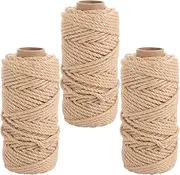 3 Rolls Jute Twine, 50 m/164 ft Jute Rope 5 mm, 4-ply Handmade Garden Twines, Twisted Jute String for DIY Crafts Arts and Gardening Applications