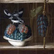 Art GRAPES BASKET GRAY SHRIKE Ceramic Mural Backsplash Bath Tile #2409