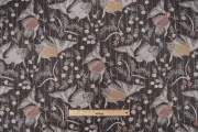 2 drapes Quintessential Japonica KOI POND Chamomile Cinnamon on Charcoal Linen