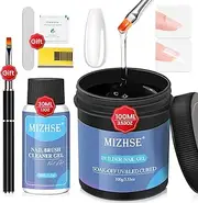 [MIZHSE] Builder Nail Gel, 100ML Larger Capacity Builder Gel Kit for Nails, LED Lamp Clear Hard Gels Building Base Nail Strengthener Extension Gels with Nail Brush Clean Gule, for Nails Salon & Home DIY
