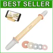Sleek Handle-Free Adjustable Rolling Pin with Wooden Holder for Flawless Baking