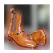 Handmade Men's Ankle High Monk Strap Boot Ostrich Texture Leather Chelsea Boot