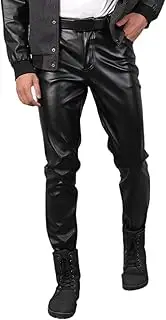 [Jdlsppl] Men's Faux Leather Leggings Dance Pants Winter Mardi Gras Ankle Skinny Soft Snow Stretch Costume