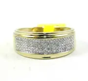 Natural Round Diamond Cluster 3 Row Wide Men's Ring Band 14k Yellow Gold .36Ct