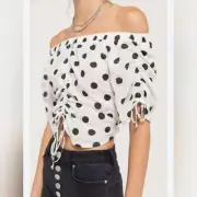 Urban Outfitters Bianca Polka Dot Off Shoulder Top NWT
