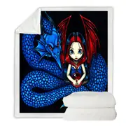 Fantasy Blue Serpent Dragon and Fairy Throw Blanket