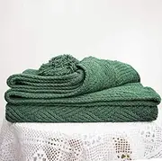 New Acrylic Chenille Tassel Knitted Blanket Bed Sofa Throw Rug 130x160cm (Dark Green)