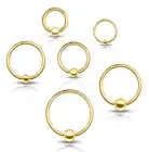 PAIR 16G Gold Plated Surgical Steel Captive Bead Ring Earrings Labret Septum
