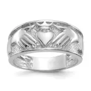 14k White Gold Claddagh Band Ring Mens 6.95g Size 10
