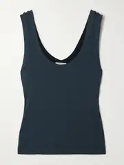 [Brunello Cucinelli] Brunello Cucinelli - Ribbed Cotton-blend Jersey Tank - Navy - small small Blue