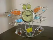 Whimsical Dragonfly Clock Mantle Shelf Suncatcher quartz movement battery NEW