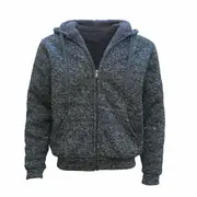 Men Thick Zip Up Hooded Hoodie w Winter Sherpa Fur Jumper Coat Jacket Sweater - Dark Grey