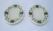Set of 2 Piece Malachite Stone Soap Case for Kitchen Marble Soap Dish 4.5 x 3.5"
