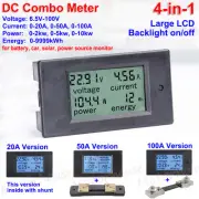 DC 12V 24V 36V 48V LCD Combo Meter Voltage Current KWh Watt Car Battery Monitor