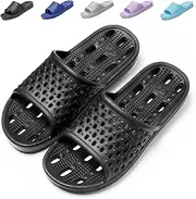 [Aoowoll] Mens Shower Shoes With Holes Dry Quickly Bath Slippers Womens Non Slip Indoor Home Bedroom Pool Spa Guest College Dorm