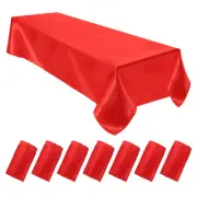 8 Pcs 57"x126" Satin Tablecloth, Rectangle Table Cover,Burgundy