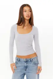 [Supré] Supré - Riri Scoop Neck Long Sleeve Top - Grey marle S GREY MARLE