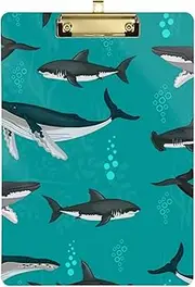 Whale Fish sea Blue clipboard Pattern Hard Board for Homework Pediatric Size 9 x 12