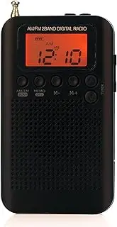 xinyee HRD-104 Portable AM/FM Stereo Radio Pocket 2-Band Digital Tuning Radio Mini Receiver Outdoor Radio w/Earphone Lanyard 1.3 Inch LCD Display Screen