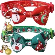 Lamphyface Christmas Cat Collar Breakaway with Bow Tie and Bell for Kitty Adjustable Safety
