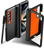 Compatible with Samsung Galaxy Z Fold 4 Case with S Pen Holder-[ Magnetic Hinge Protection] Silicone Hard PC TPU Soft Edge Shockproof Protective Cover Support Wireless Charging - Red