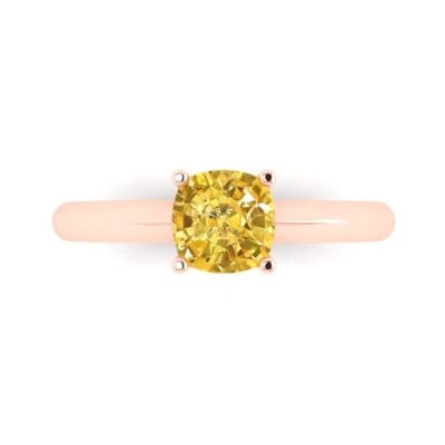 1.0Ct Cushion Cut Yellow Gemstone Solid Gold Solitaire Engagement Promise Ring