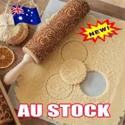 Flower Rolling Pin Wooden Embossed Embossing Baking Cookies Biscuit Fondant @HQ