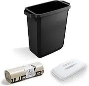 DURABIN 60L Black Rectangular Wastebin and White Lid and 110L Dustbin Bags 25 Pack Strong Plastic Bag for Rubbish Recycling Food Safe with Blue Angel Certified Bin Liners for Home Office Schools