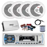 Pyle Marine Bluetooth Receiver, Amp w/Kit, 4x 8'' Speakers, Wire, Antenna