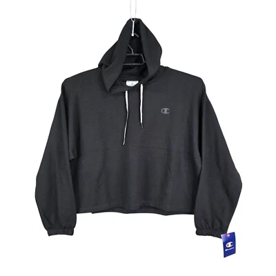 Womens Black Champion Pullover Hoodie Sweatshirt Polyester Blend Drawstring XL