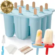 9-Cavity Silicone Popsicle Moulds Set w/ Holders & Wooden Sticks Ice Pop Maker